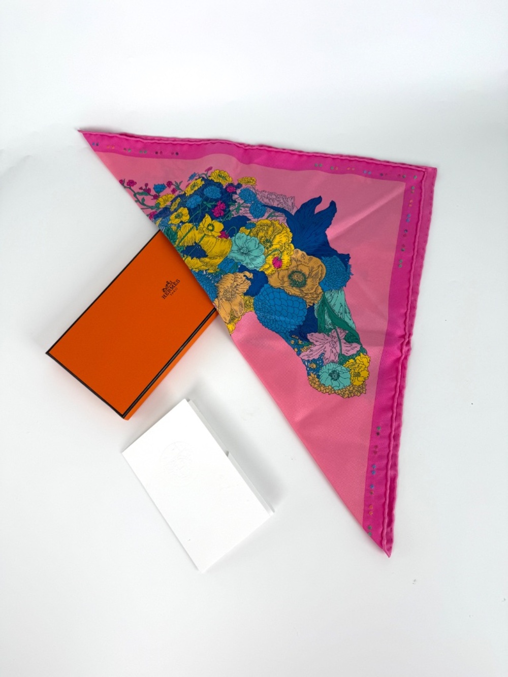 HERMES Robe Legere Embroidered Pink Blue Yellow Silk Square Scarf 45 - Picture 4 of 13